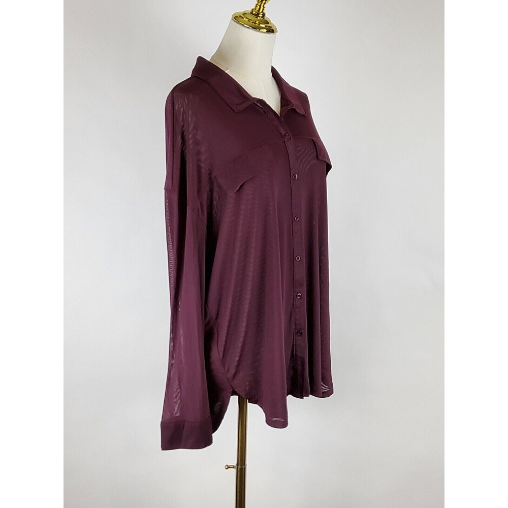 Calvin Klein Top Womens XL Plum Chiffon Long Sleeve Casual Button Up Blouse NWT - Picture 5 of 11
